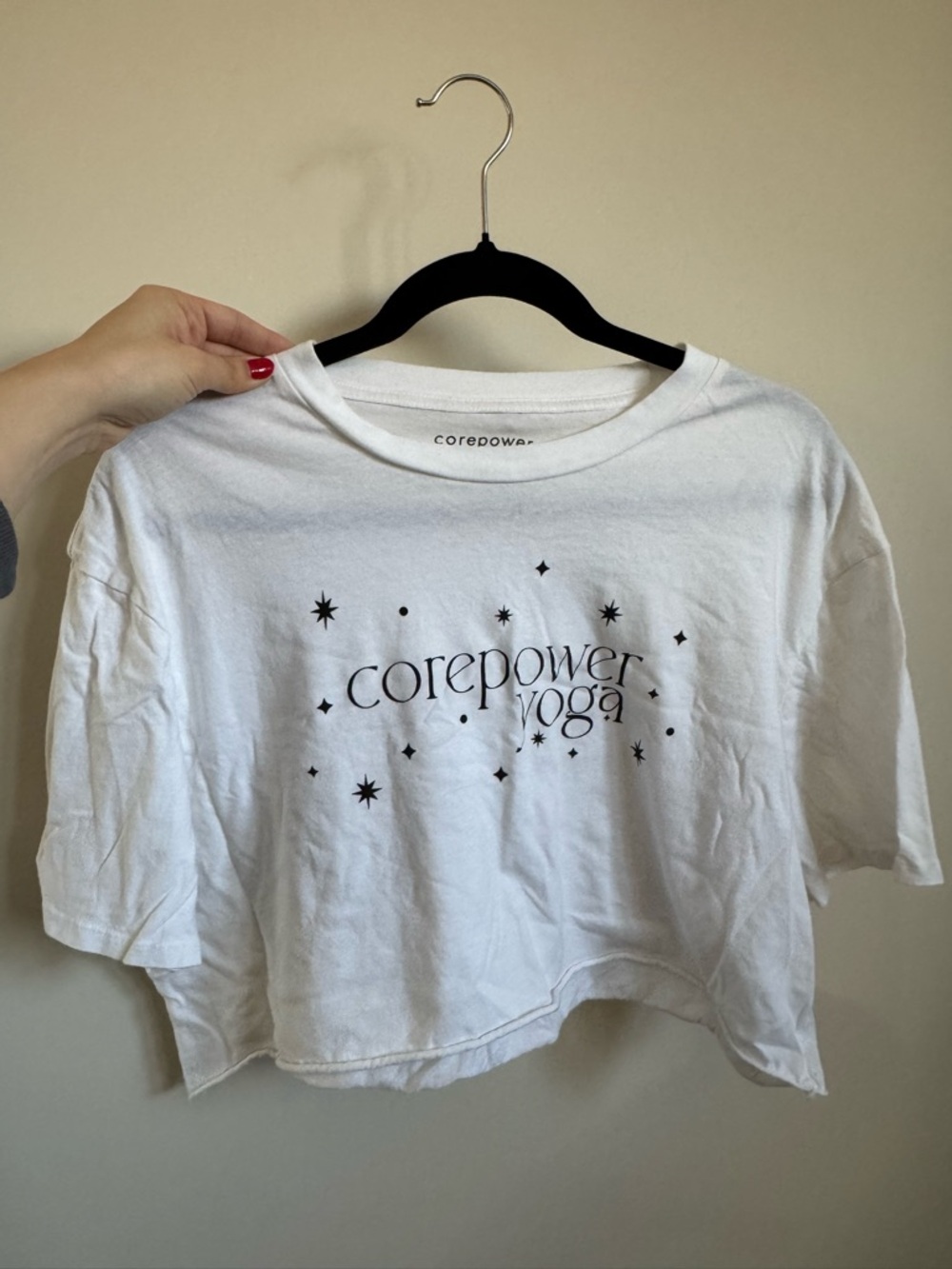 Cropped CorePower Yoga White Graphic Tee with Black Star Print - Picture 2 of 3